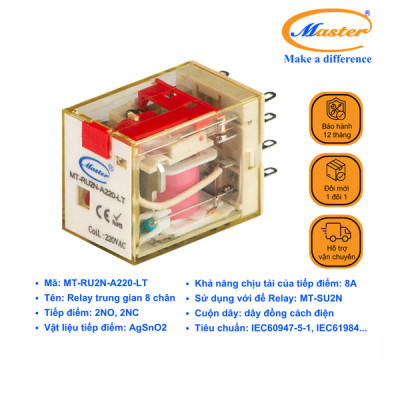 Relay Trung Gian 8 Chân MT-RU2N-A220-LT Master