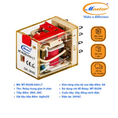 Relay Trung Gian 8 Chân 24VAC MT-RU2N-A24-LT Master