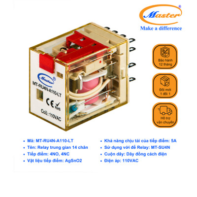 Relay Trung Gian 14 Chân 110VAC MT-RU4N-A110-LT Master
