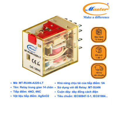 Relay Trung Gian 14 Chân MT-RU4N-A220-LT Master