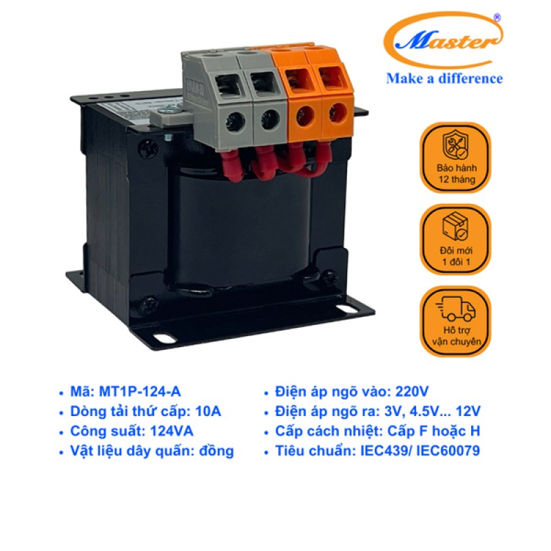 Máy Biến Áp Cách Ly 1 Pha MT1P-124-A Master