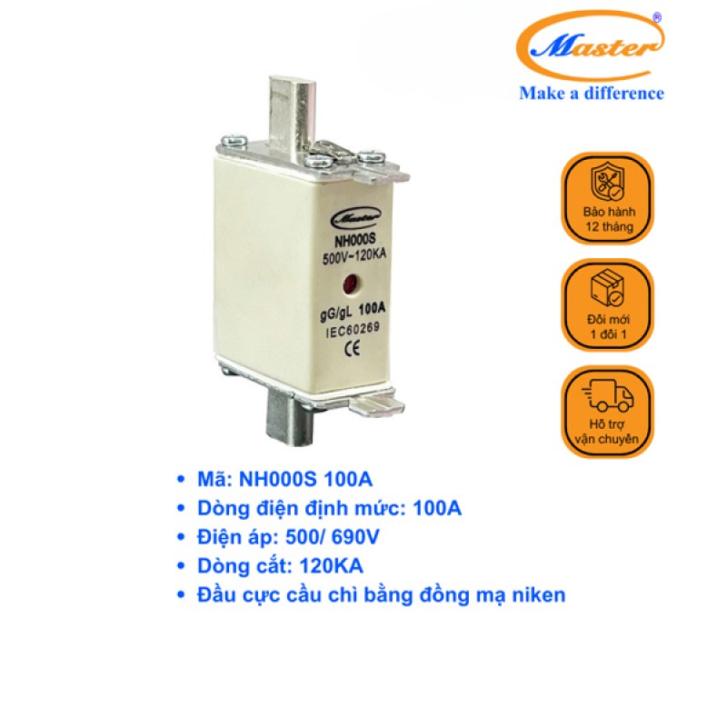 Cầu Chì Dòng Cắt Mạch Cao NH000S 100A Master