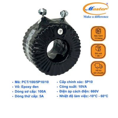 Biến Dòng Bảo Vệ PCT 100/5A 5P10 10VA Master - Đúc Epoxy Tròn Đen