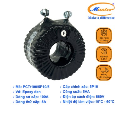 Biến Dòng Bảo Vệ PCT 100/5A 5P10 5VA Master - Đúc Epoxy Tròn Đen