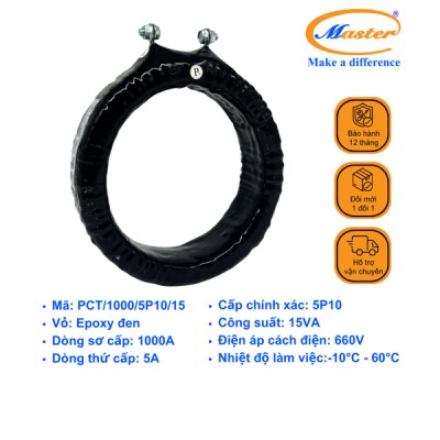 Biến Dòng Bảo Vệ PCT 1000/5A 5P10 15VA Master - Đúc Epoxy Tròn Đen