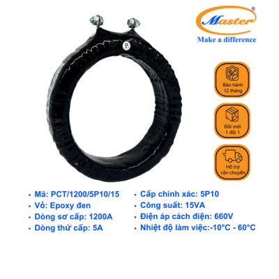 Biến Dòng Bảo Vệ PCT 1200/5A 5P10 15VA Master - Đúc Epoxy Tròn Đen
