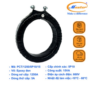 Biến Dòng Bảo Vệ PCT 1250/5A 5P10 15VA Master - Đúc Epoxy Tròn Đen