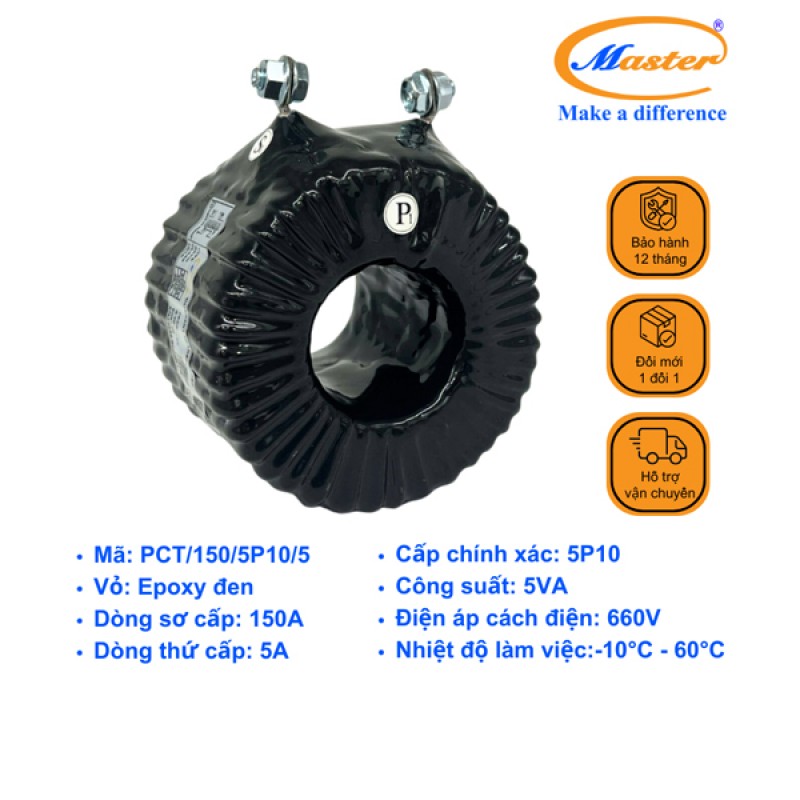 Biến Dòng Bảo Vệ PCT 150/5A 5P10 5VA Master - Đúc Epoxy Tròn Đen