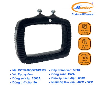 Biến Dòng Bảo Vệ PCT 2000/5A 5P10 15VA Master - Đúc Epoxy Vuông Đen