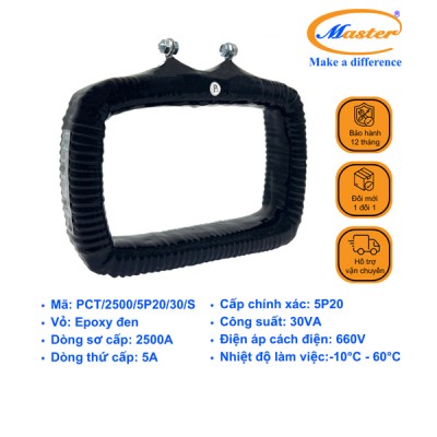 Biến Dòng Bảo Vệ PCT 2500/5A 5P20 30VA Master - Đúc Epoxy Vuông Đen