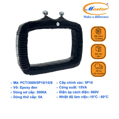 Biến Dòng Bảo Vệ PCT 3000/5A 5P10 15VA Master - Đúc Epoxy Vuông Đen