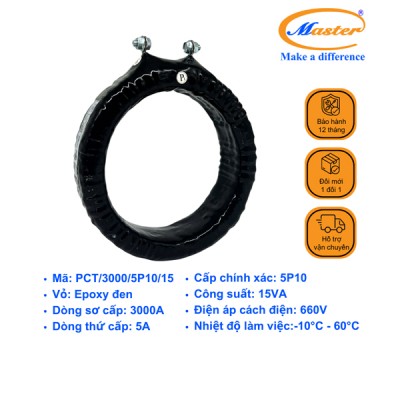 Biến Dòng Bảo Vệ PCT 3000/5A 5P10 15VA Master - Đúc Epoxy Tròn Đen
