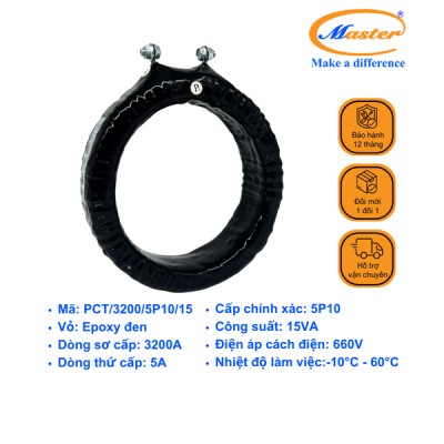 Biến Dòng Bảo Vệ PCT 3200/5A 5P10 15VA Master - Đúc Epoxy Tròn Đen