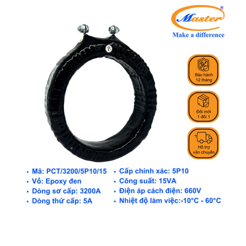 Biến Dòng Bảo Vệ PCT 3200/5A 5P10 15VA Master - Đúc Epoxy Tròn Đen