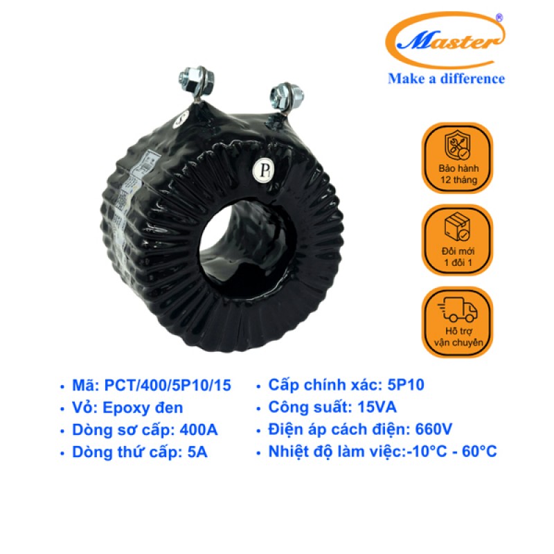 Biến Dòng Bảo Vệ PCT 400/5A 5P10 15VA Master - Đúc Epoxy Tròn Đen
