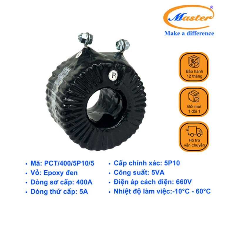 Biến Dòng Bảo Vệ PCT 400/5A 5P10 5VA Master - Đúc Epoxy Tròn Đen