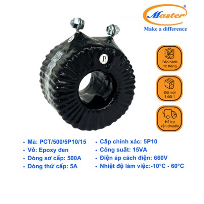 Biến Dòng Bảo Vệ PCT 500/5A 5P10 15VA Master - Đúc Epoxy Tròn Đen