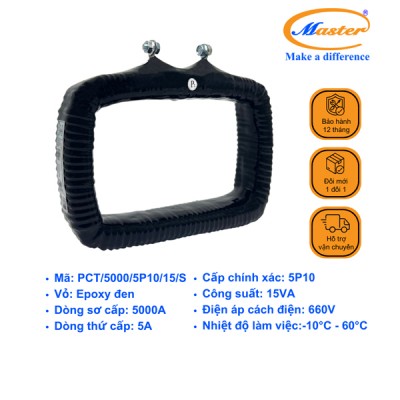Biến Dòng Bảo Vệ PCT 5000/5A 5P10 15VA Master - Đúc Epoxy Vuông Đen