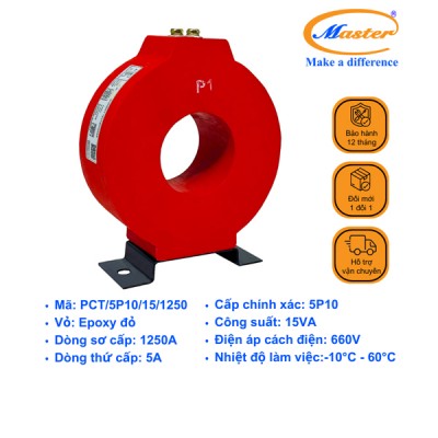 Biến Dòng Bảo Vệ PCT 1250/5A 5P10 15VA Master - Đúc Epoxy Tròn Đỏ