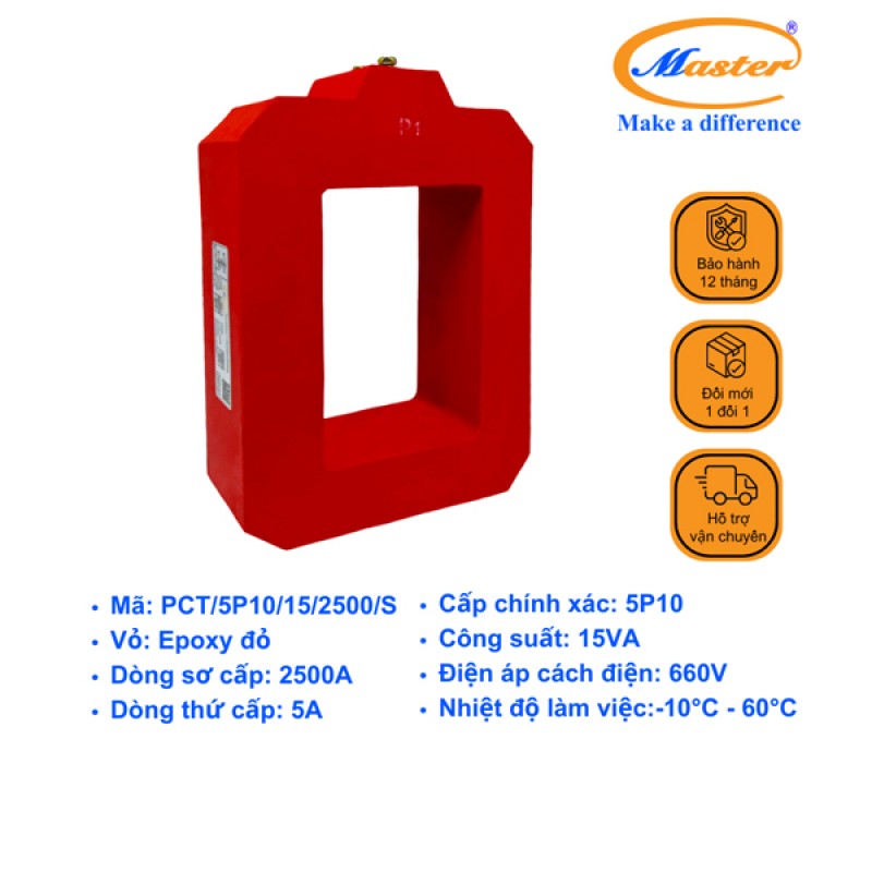 Biến Dòng Bảo Vệ PCT 2500/5A 5P10 15VA Master - Đúc Epoxy Vuông Đỏ