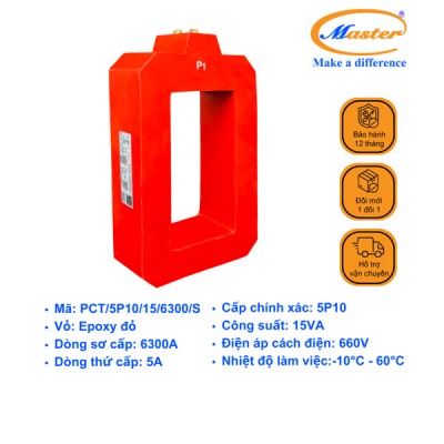 Biến Dòng Bảo Vệ PCT 6300/5A 5P10 15VA Master - Đúc Epoxy Vuông Đỏ