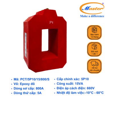 Biến Dòng Bảo Vệ PCT 800/5A Master - Đúc Epoxy Vuông Đỏ