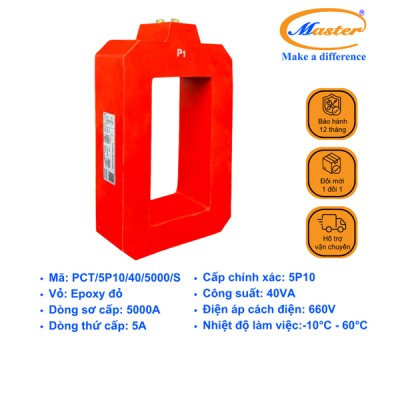 Biến Dòng Bảo Vệ PCT 5000/5A 5P10 40VA Master - Đúc Epoxy Vuông Đỏ