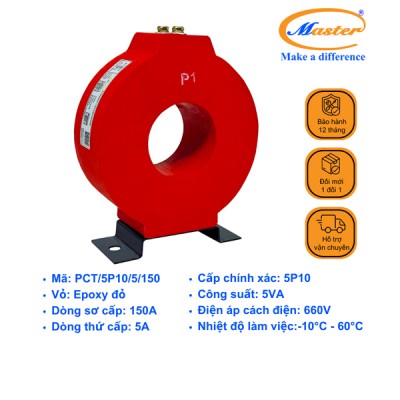 Biến Dòng Bảo Vệ PCT 150/5A 5P10 5VA Master - Đúc Epoxy Tròn Đỏ