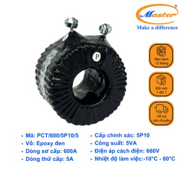 Biến Dòng Bảo Vệ PCT 600/5A 5P10 5VA Master - Đúc Epoxy Tròn Đen