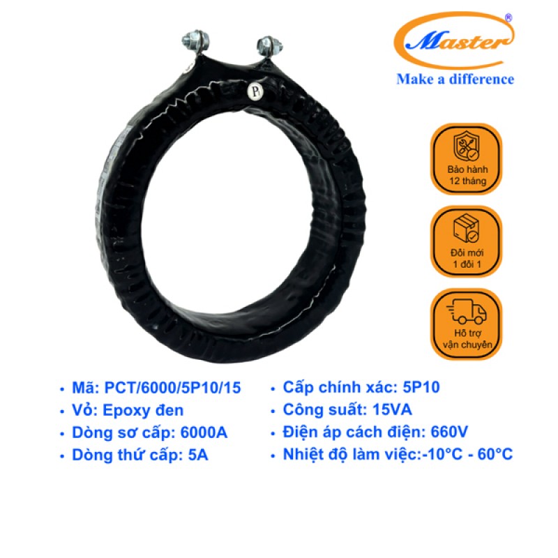 Biến Dòng Bảo Vệ PCT 6000/5A 5P10 15VA Master - Đúc Epoxy Tròn Đen