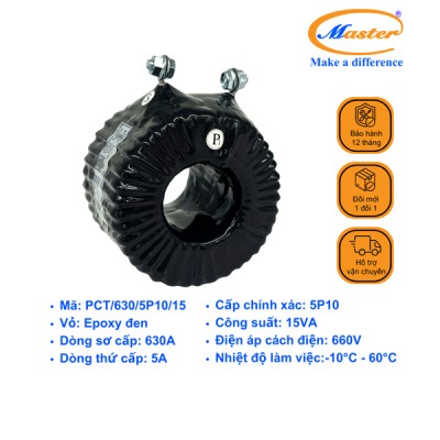 Biến Dòng Bảo Vệ PCT 630/5A 5P10 15VA Master - Đúc Epoxy Tròn Đen