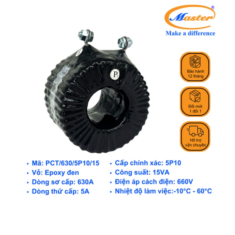 Biến Dòng Bảo Vệ PCT 630/5A 5P10 15VA Master - Đúc Epoxy Tròn Đen