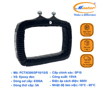 Biến Dòng Bảo Vệ PCT 6300/5A 5P10 15VA Master - Đúc Epoxy Vuông Đen
