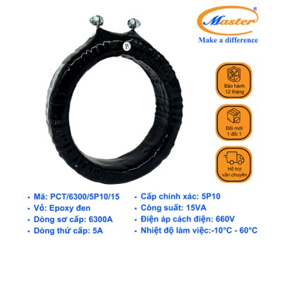 Biến Dòng Bảo Vệ PCT 6300/5A 5P10 15VA Master - Đúc Epoxy Tròn Đen