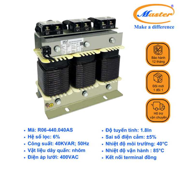 Cuộn Kháng 6% Cho Tụ Bù 3P-40KVAR 440VAC