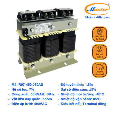 Cuộn Kháng 7% Cho Tụ Bù 3P 50KVAR 450VAC Master
