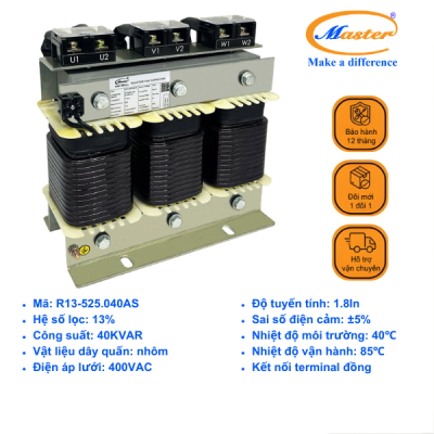 Cuộn Kháng 13% Cho Tụ Bù 3P 40KVAR 525VAC Master