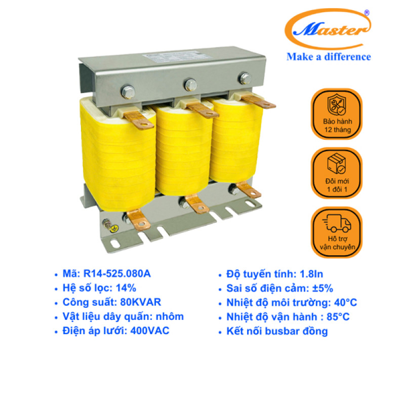 Cuộn Kháng 14% Cho Tụ Bù 3P 80KVAR 525VAC