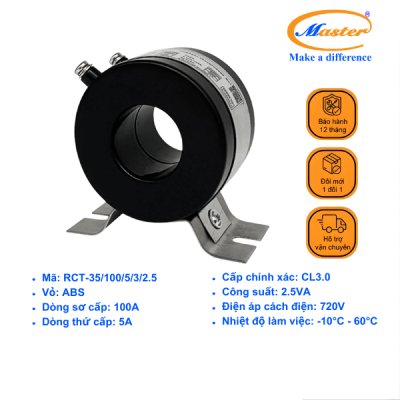 BIẾN DÒNG ĐO LƯỜNG RCT-35 100/5A CL3.0 2.5VA Master