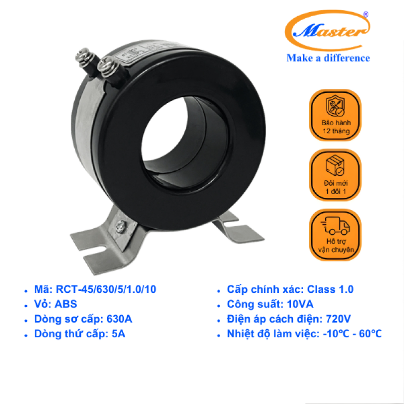 Biến Dòng Đo Lường RCT-45 630/5A CL1.0 10VA Master